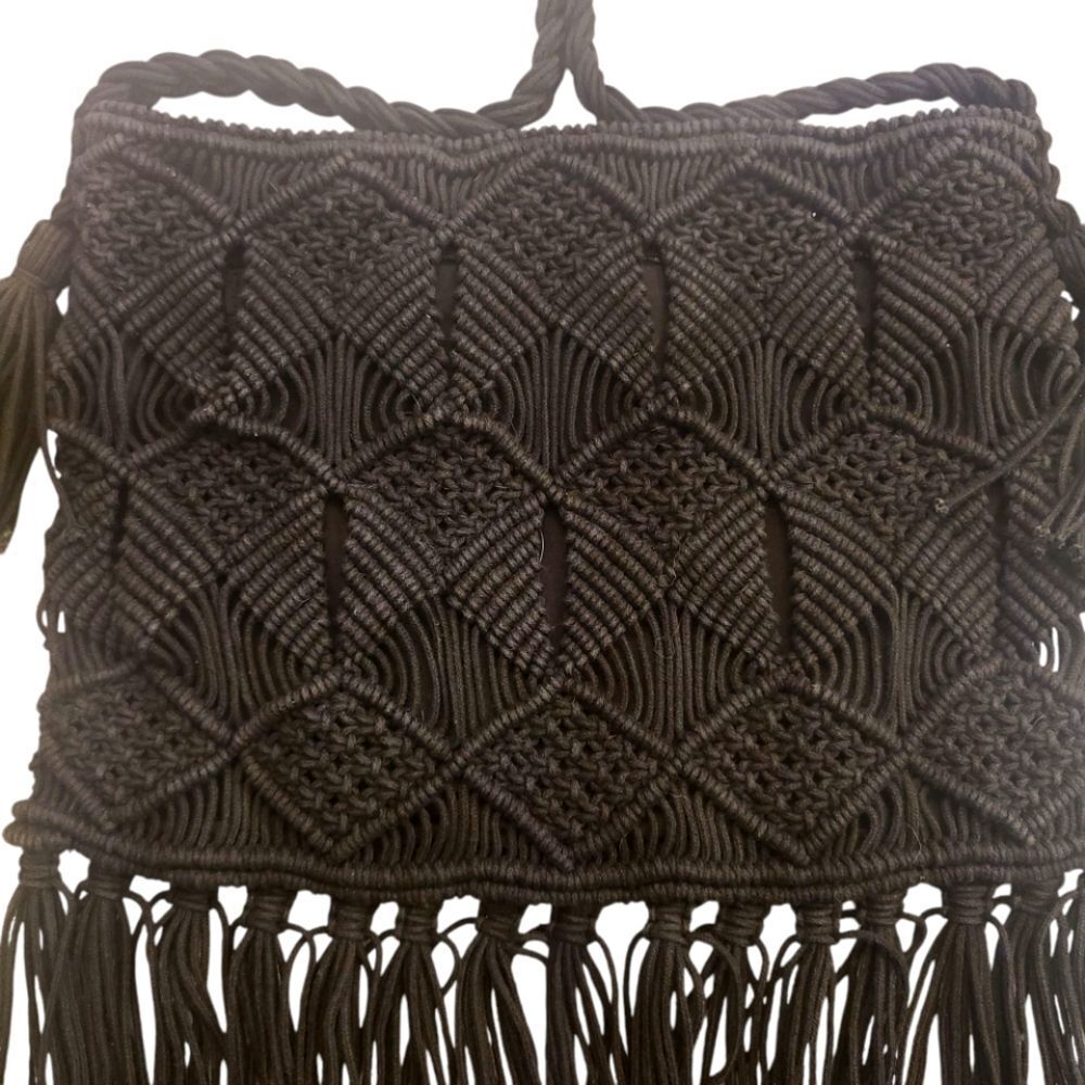 Clever Carriage Company Purse‎ Black Macramé Crossbody Bag Tasseled